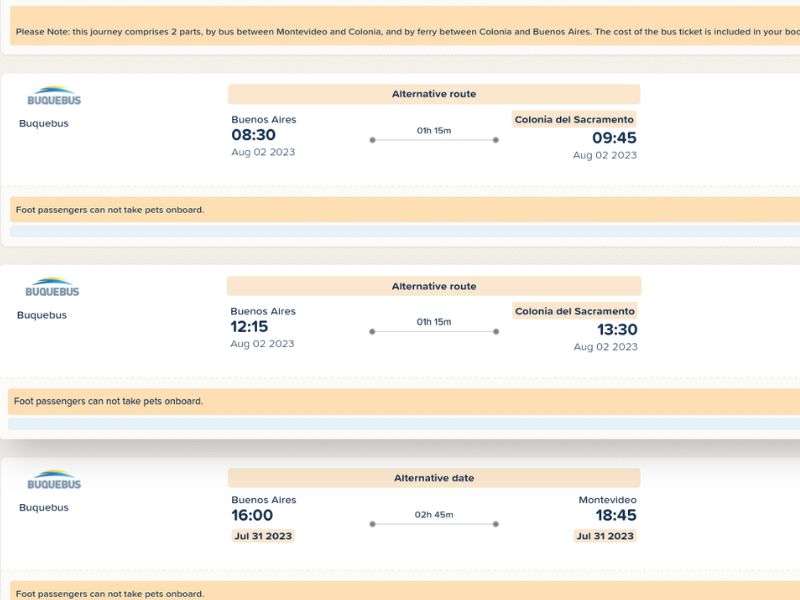 The cost of the Buenos Aires-Montevideo ferry - Guru'Guay